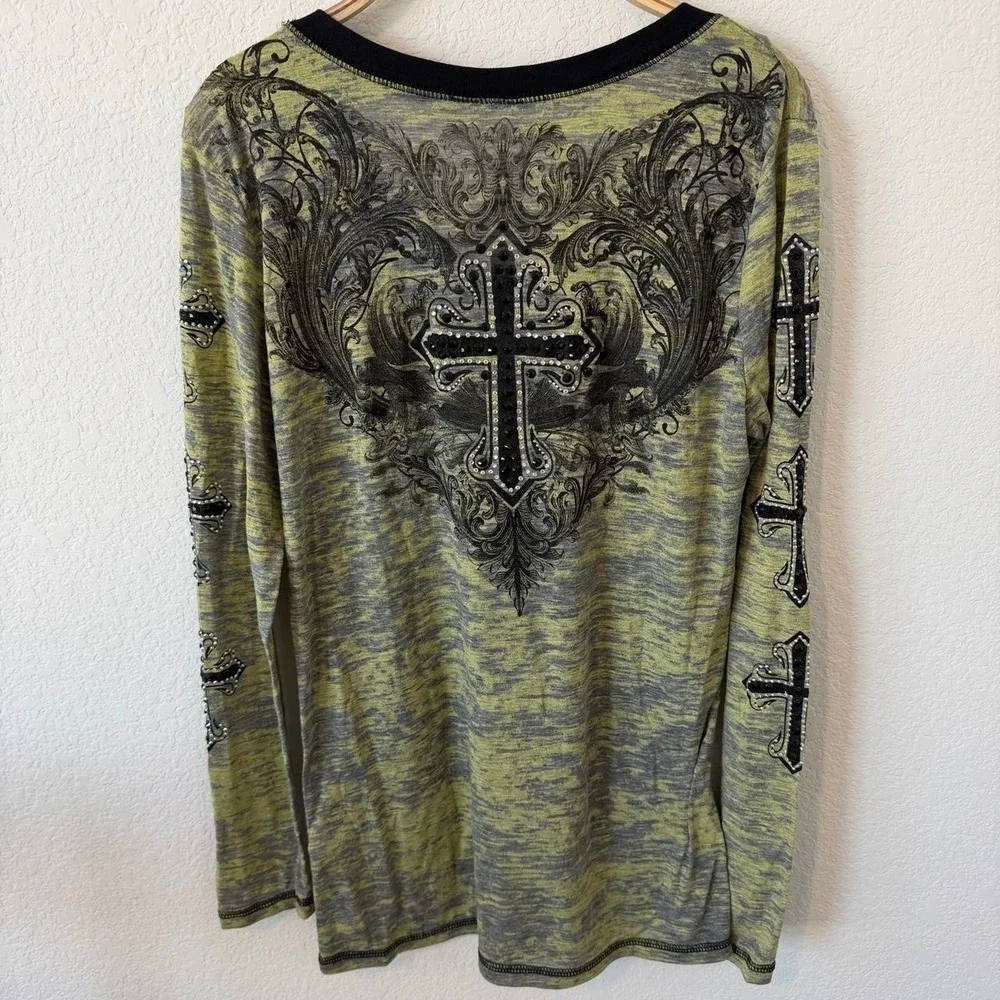 Y2K Grunge Bling Cross Graphic Long Sleeve - Picture 2 of 4
